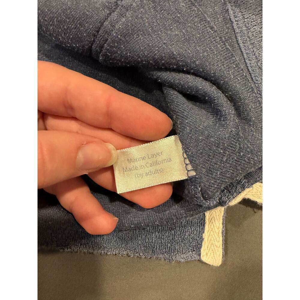 Marine Layer Blue Velour Large Hoodie Kangaroo Pocket Henley - Picture 5 of 5